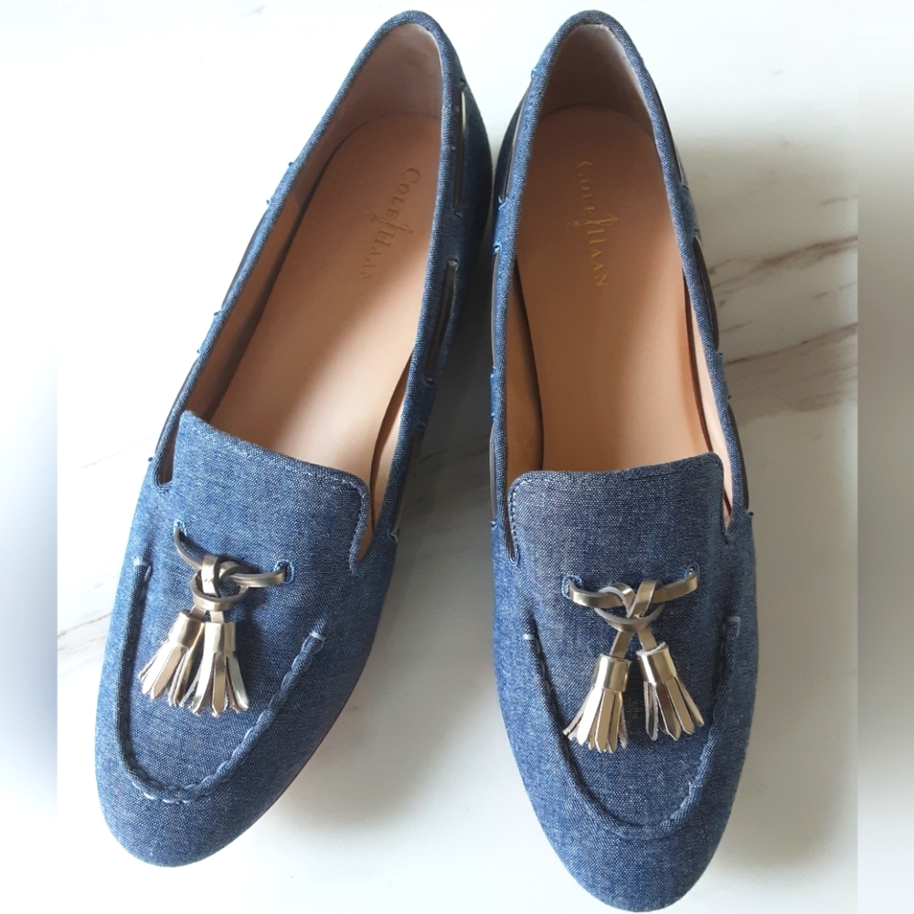COLE HAAN Sabrina Denim Blue Tassel Loafers Sz 8B